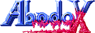 The Abadox logo, in all its metallic gorey -er- glory.