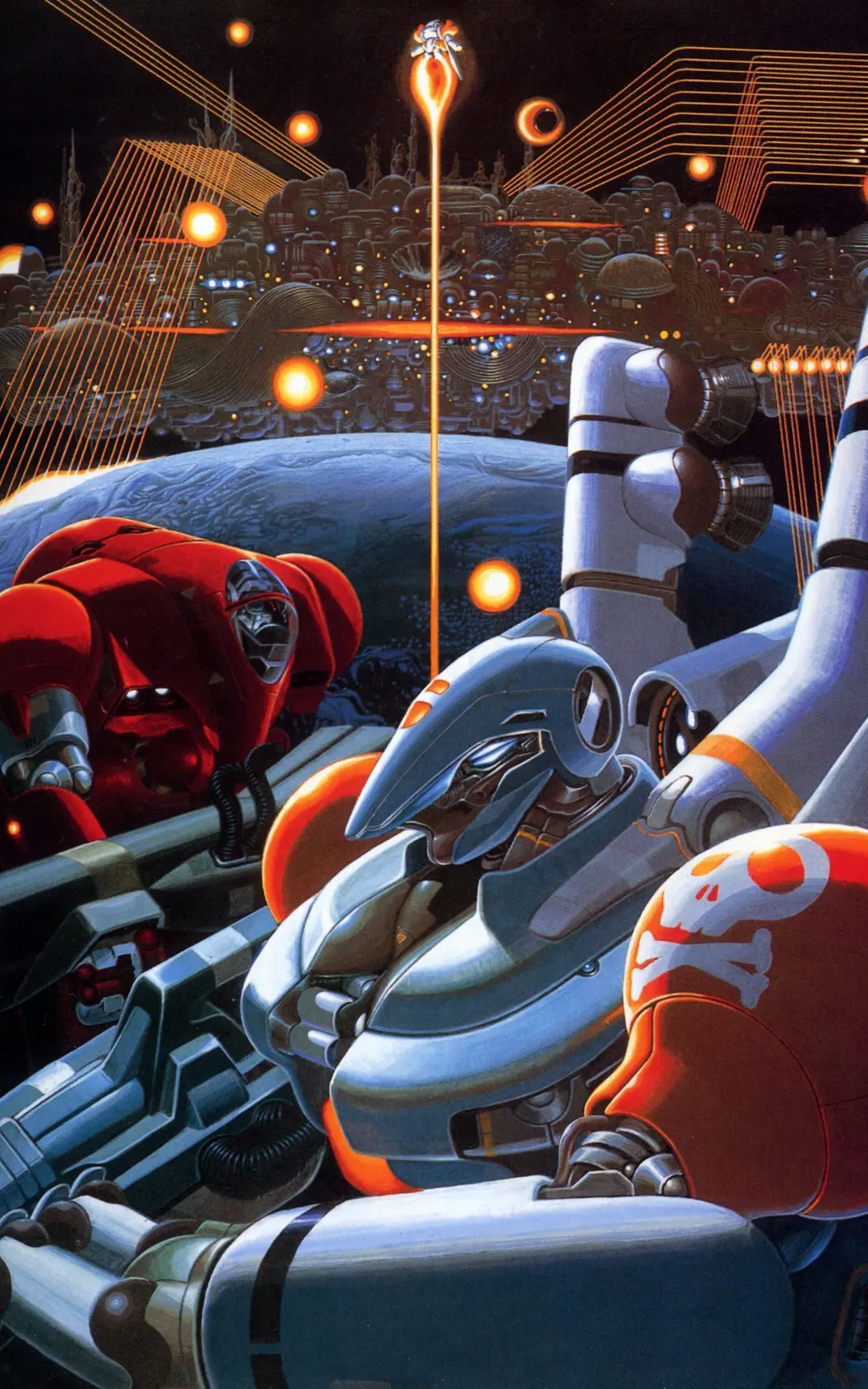 Key art from the classic Capcom arcade game, Sidearms, by Akiman.