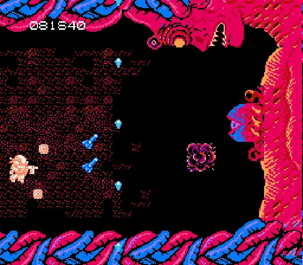 One of Abadox's many insane, gross, cool boss fights.