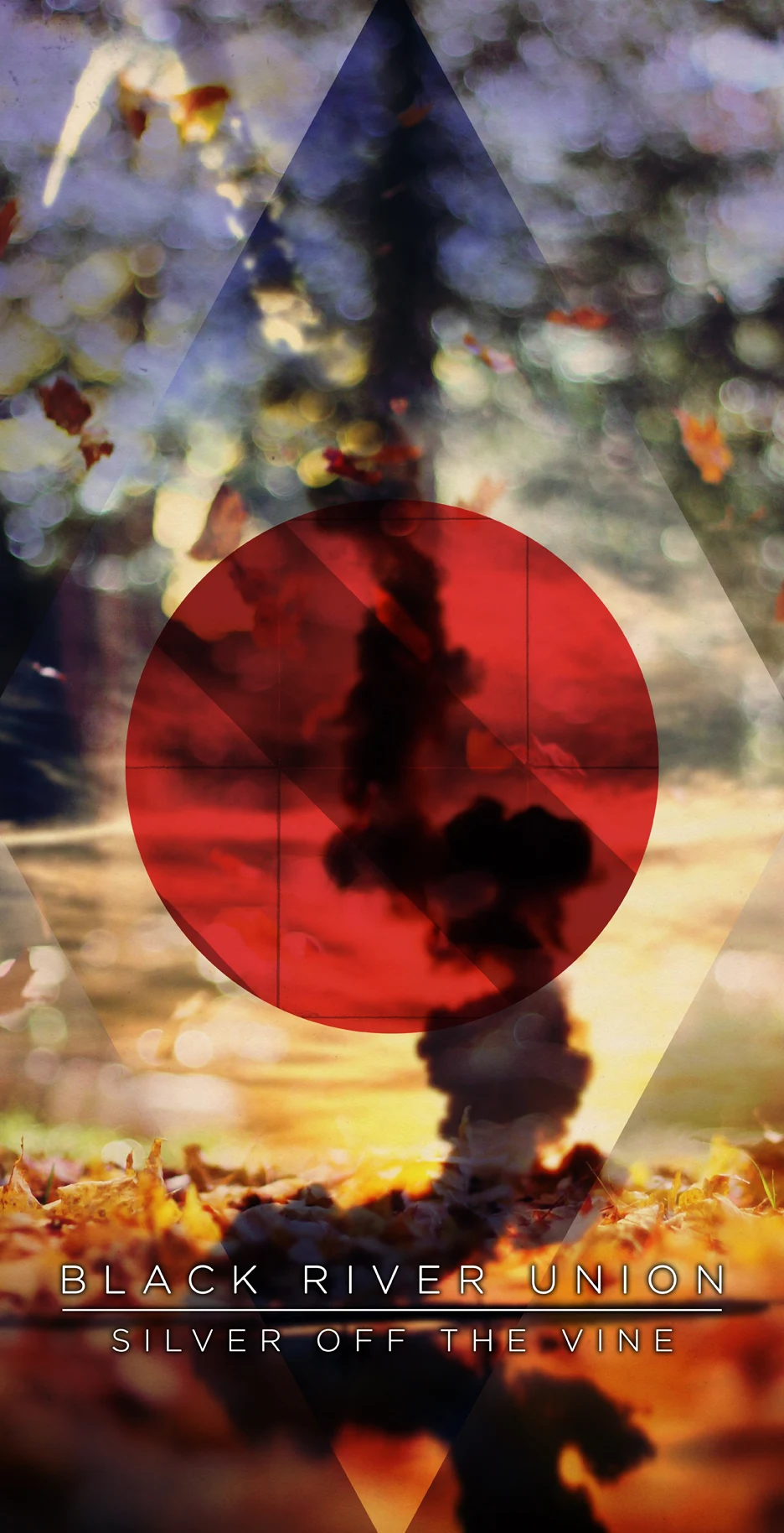 Silver off the Vine by Black River Union - Cover art gatefold, featuring an abstract collage illustration with geometric shapes and a space shuttle launch.