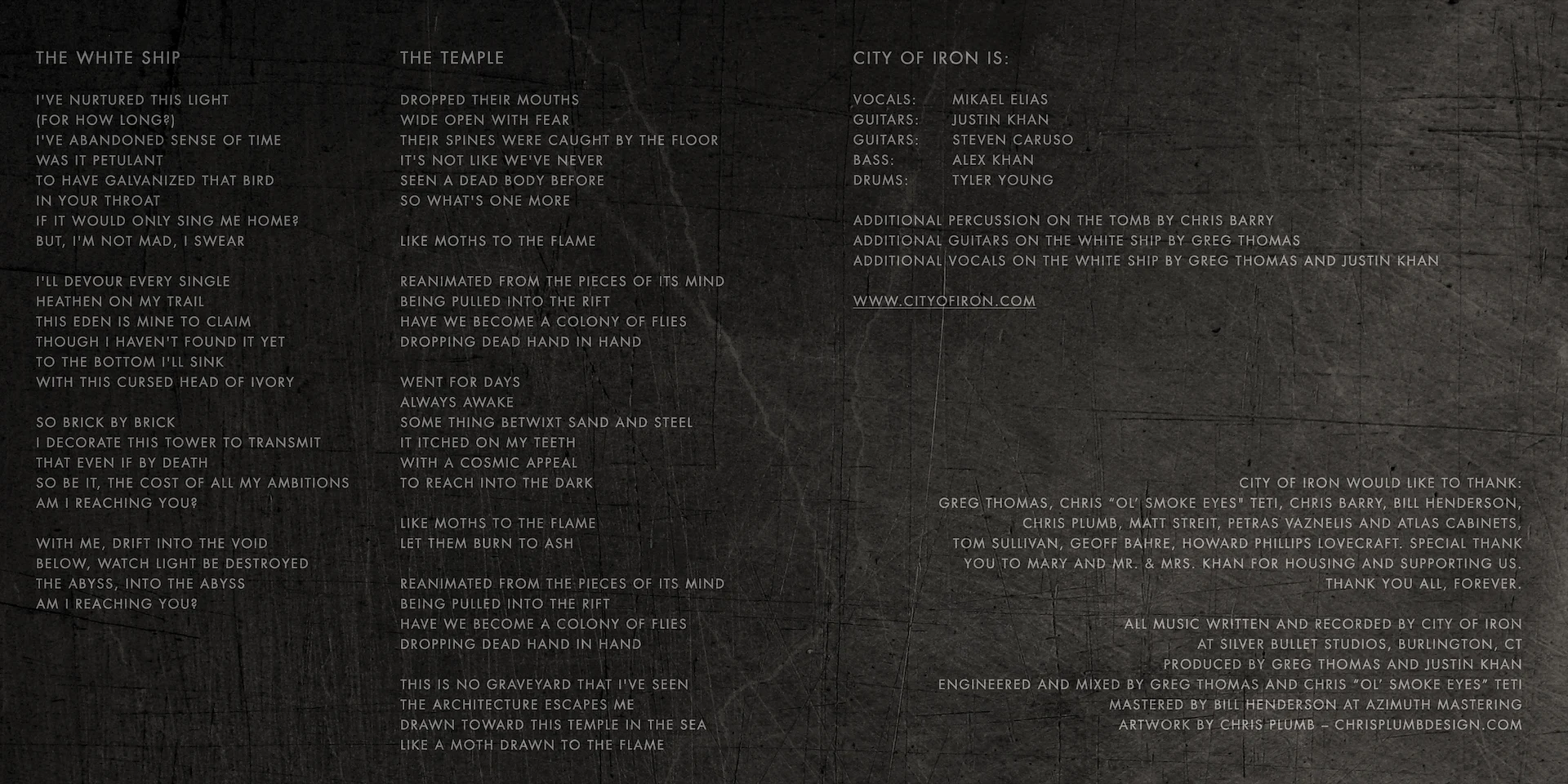 Voidspeaker by City of Iron - Interior art with credits and lyrics.
