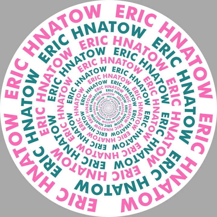 Sticker design for Eric Hnatow, featuring an infinitely repeating circular pattern with the artist's name, fading into the distance.
