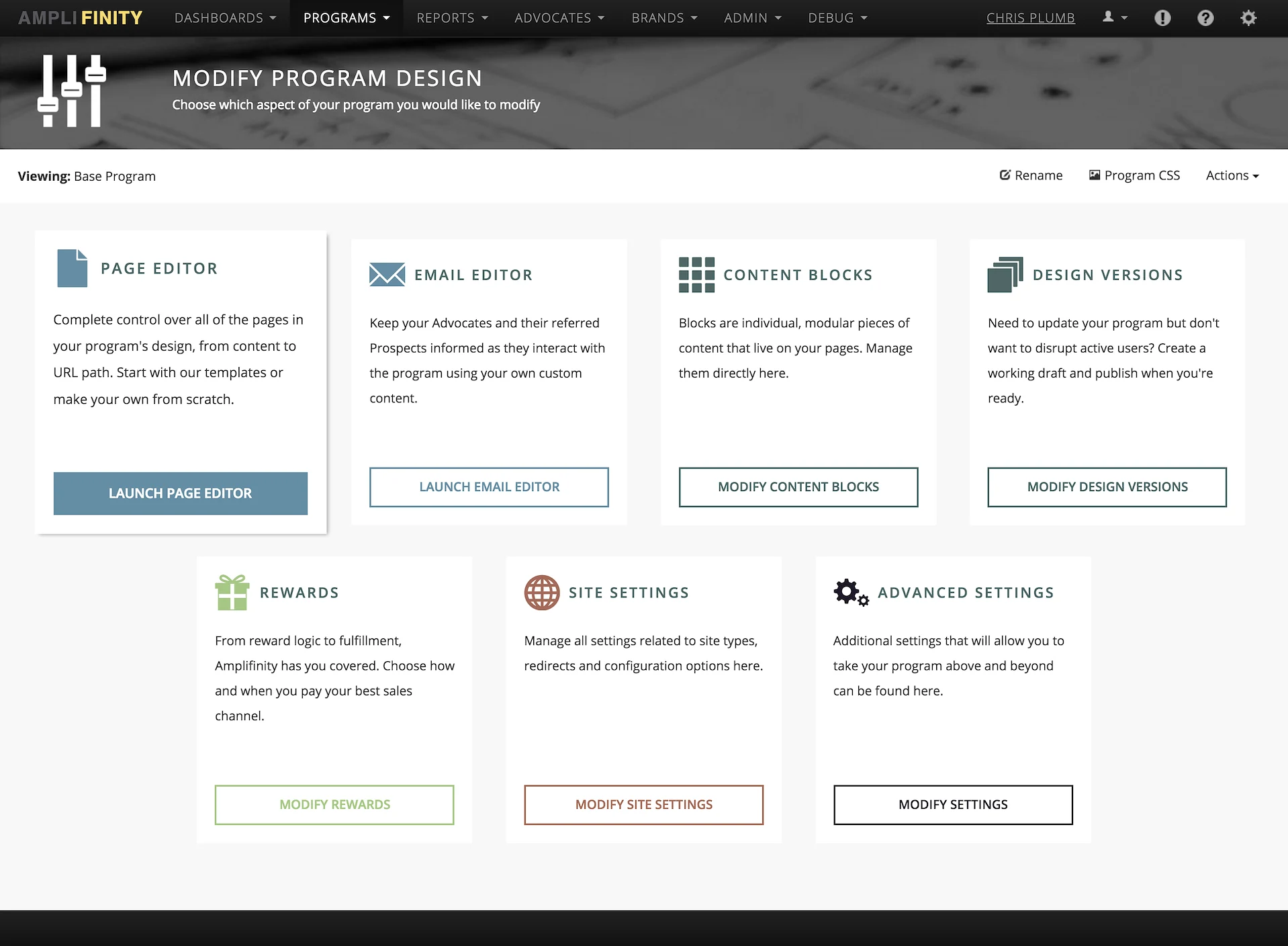 Amplifinity Referral Platform - Settings Redesign