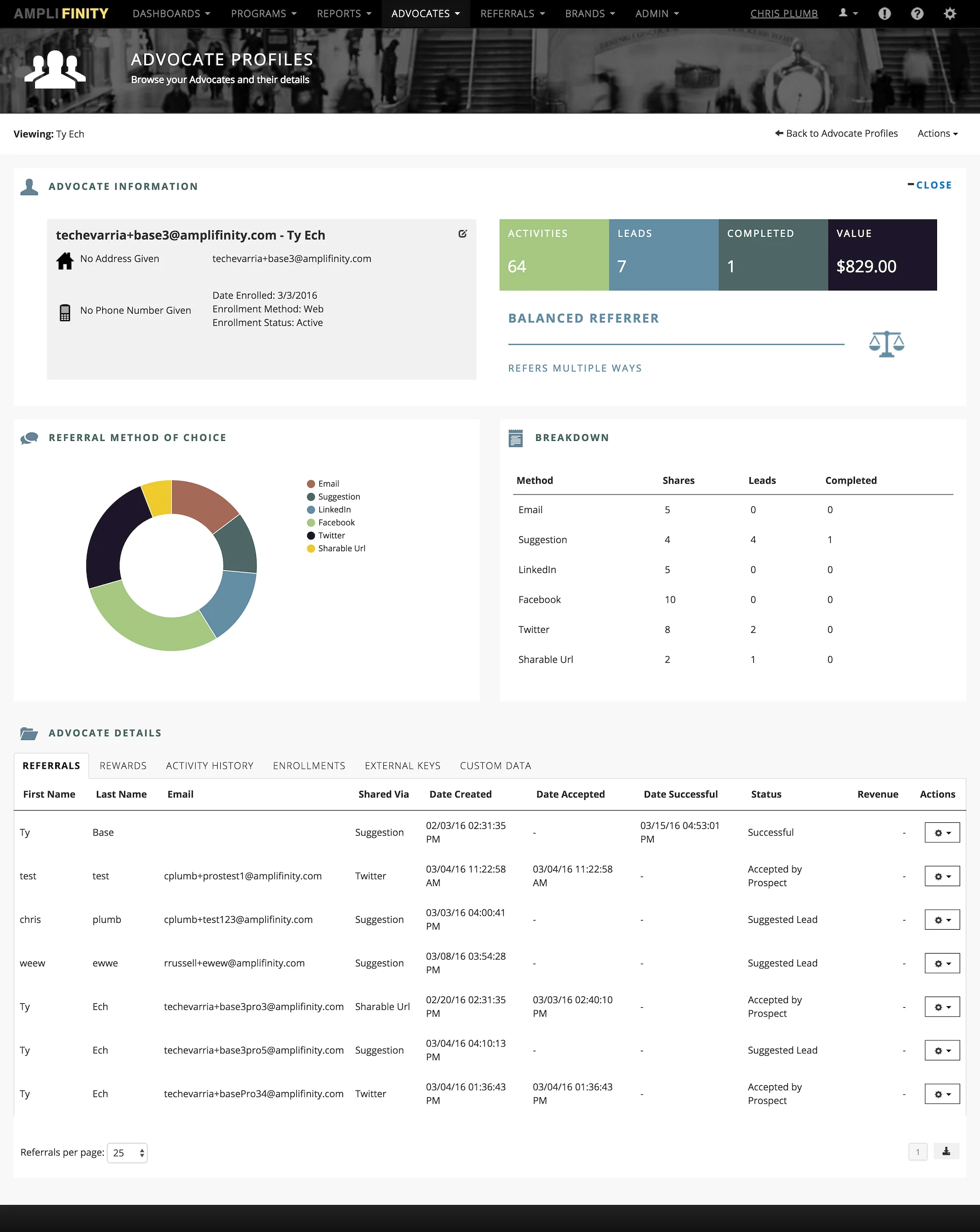 Amplifinity Referral Platform - Advocate Profile Redesign