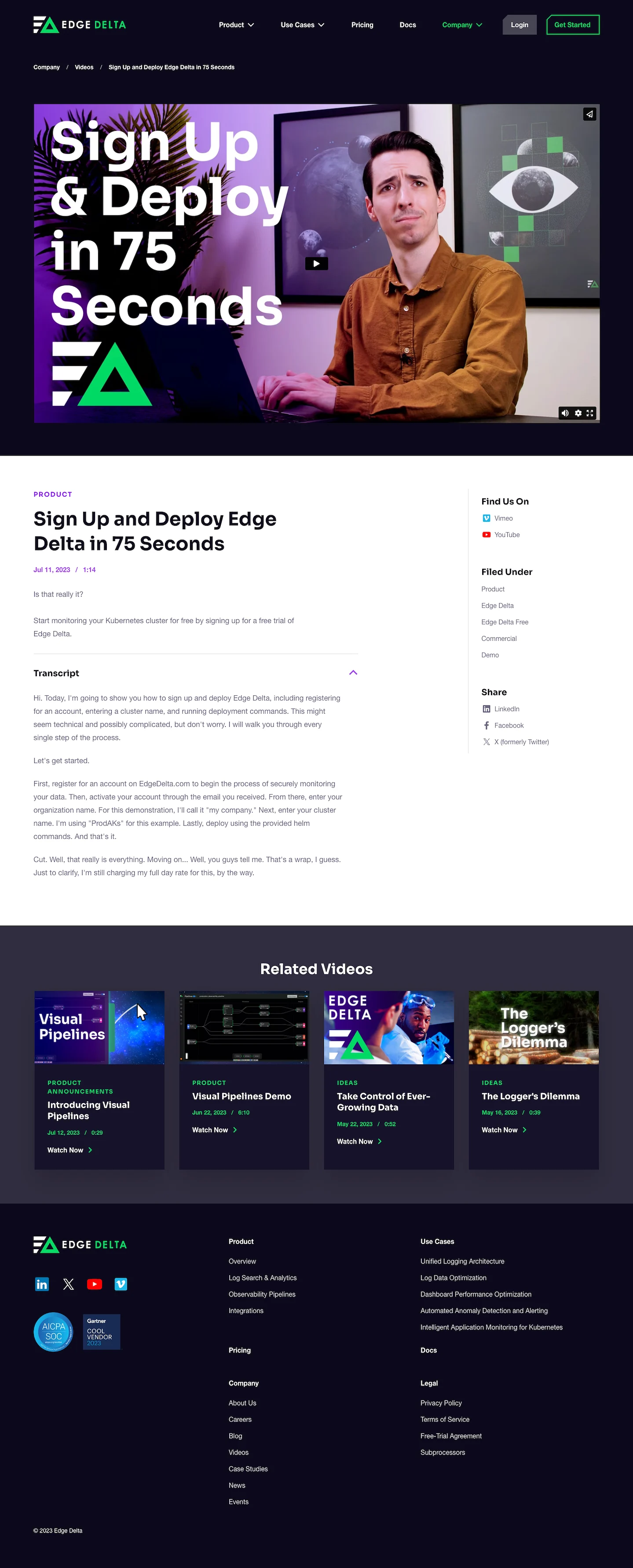 Edge Delta Website - Video Page